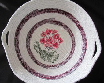 Geranium Machine Embroidered rope bowl