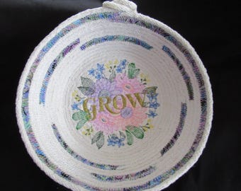 Grow Floral rope bowl basket - Machine embroidered