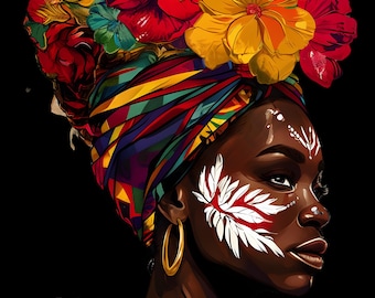 Más de un mes PNG / Arte digital afrocéntrico / Sublimación de historia negra / Clipart de orgullo de melanina / Diseño de pañuelo para la cabeza de mujer africana