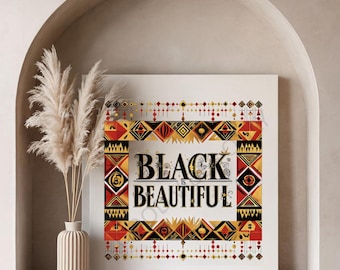 El negro es hermoso PNG / Arte digital afrocéntrico / Sublimación de patrón africano dorado / Clipart de orgullo de melanina / Descarga instantánea