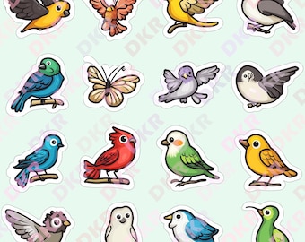 Schattige cartoon vogelstickers, scrapbook planner-graphics (digitale png-download)