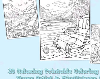 20 Relaxing Coloring Pages - Printable Adult Coloring Book for Stress Relief & Mindfulness
