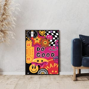 Art mural - Affiche et carte - retro, positive vibes, smiley, funky, 90's, happy - Domicile - Décorations murales - Décoration intérieure