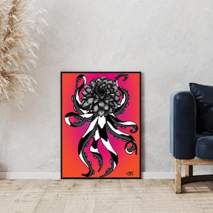 Art mural - Affiche et carte - fleur, psychédélique, pieuvre, dahlia, coloré - Domicile - Décorations murales - Décoration intérieure