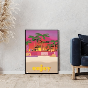 Art mural - Affiche et carte - sunset, coucher soleil, good vibes, chill, palmiers - Domicile - Décorations murales - Décoration intérieure
