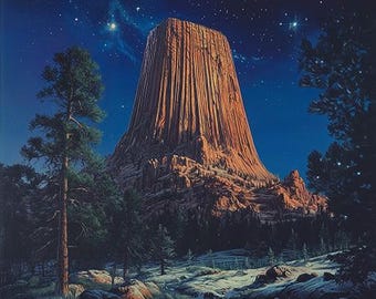 Devil's Tower, WY at night