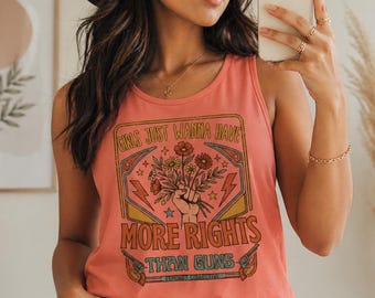 Feminist Graphic retro Tee for Womens Rights |Girls Just Wanna Have More Rights Than Guns Shirt |  Pro Choice Protest Tshirt