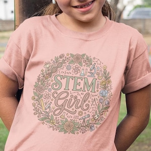 STEM Girl Youth Tee | For girls who love science | Floral Wreath Science Math Engineering Design