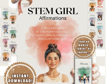 Affirmation Cards for Girls in STEM digital download Empowering Printable for Young minds Growth Mindset daily affirmations Self-Esteem teen