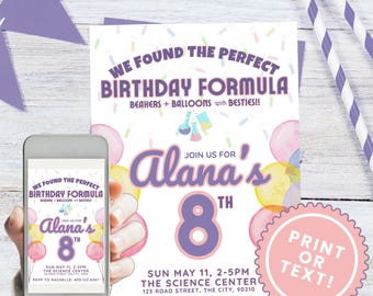 Science Birthday Invite Template Personalized Lab Experiment Party Invitation STEM Editable Canva Download Fully Customizable Bday Party