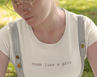 Code Like a Girl minimalist T Shirt Women STEM Graphic Tee Programmer Gift Female Coder Top Simple Script Tech Girl Shirt STEMINIST woman