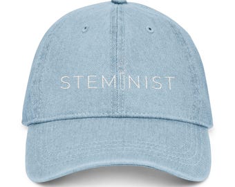 STEMinist embroidered hat | denim baseball cap, science feminist design women in stem gift