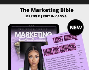 Editable Marketing Bible Ebook + Planner | Canva Template | Digital Marketing Guide | MRR + PLR | Digital Product for Entrepreneurs