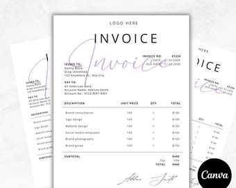 Redigerbar fakturamall för företagare | Canva-mall | Direkt digital nedladdning