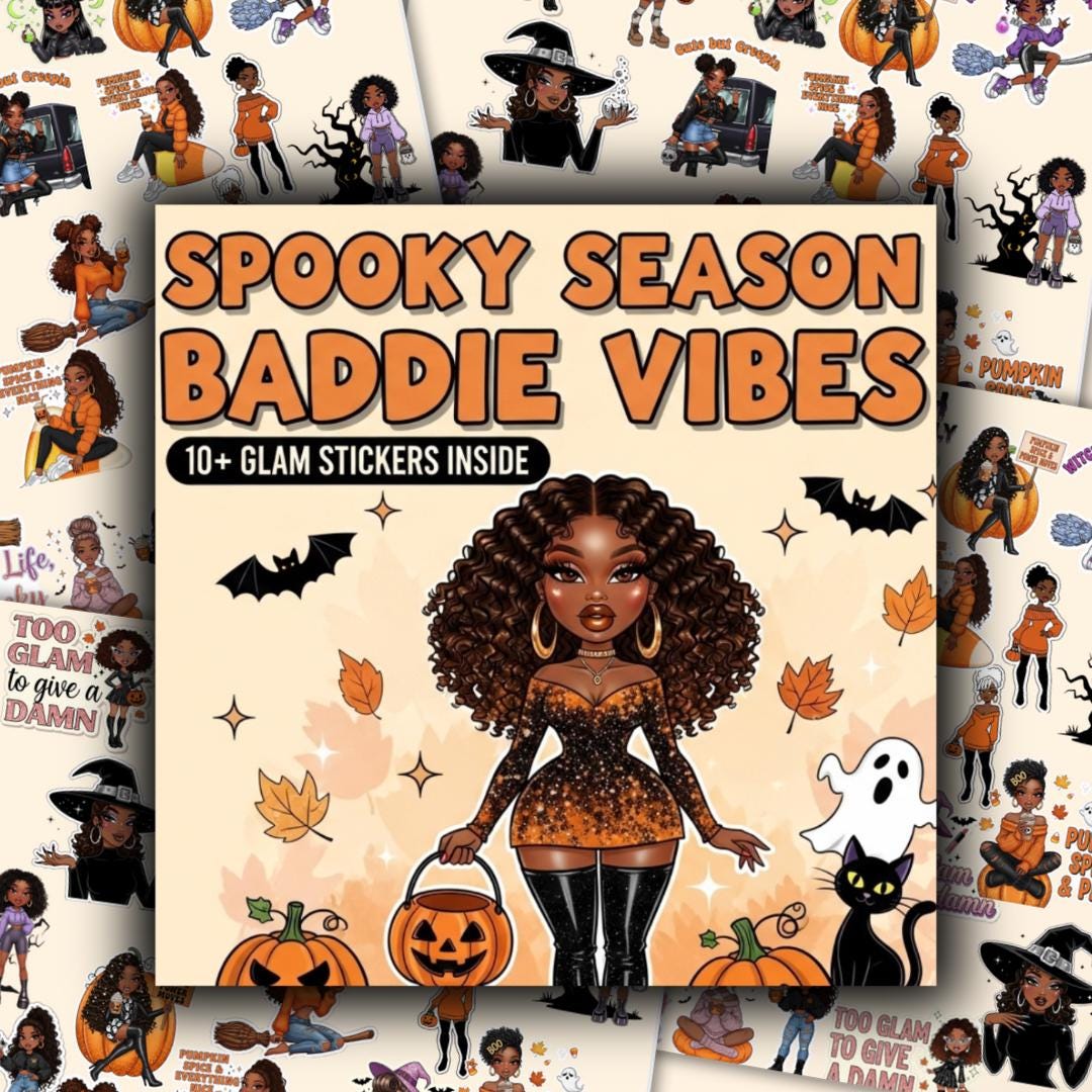 Baddie Halloween Sticker Pack | Black Girl Digital Stickers | Instant ...