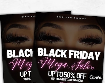 Black Friday Mega Sale Flyer | Lash Tech Editable Canva Template | Pink Glam Promo Flyer | Digital Download | Instant Access