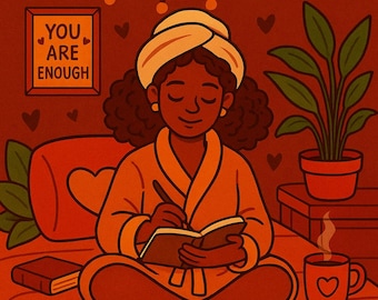 Black Girl Magic Coloring Book: Cozy Self-Care Scenes (Digital Download, Canva Editable)