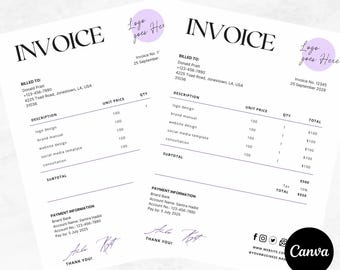 Redigerbar fakturamall för företagare | Canva-mall | Direkt digital nedladdning
