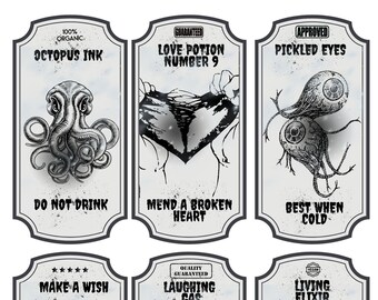 Apothecary Potion, Vintage Bottle Label, Halloween Potion labels