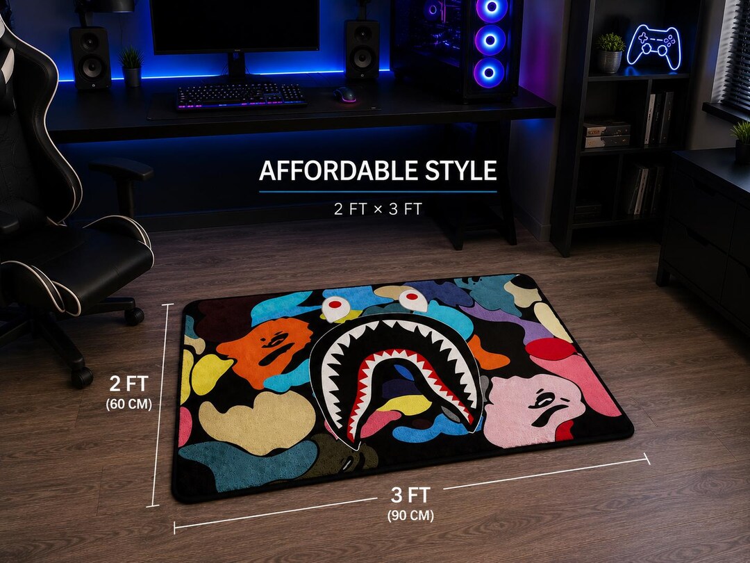 Youtuber Rugs 2x3 Ft Hypebeast Area Rug, Streetwear Gaming Room Rug, Colorful Shark ...