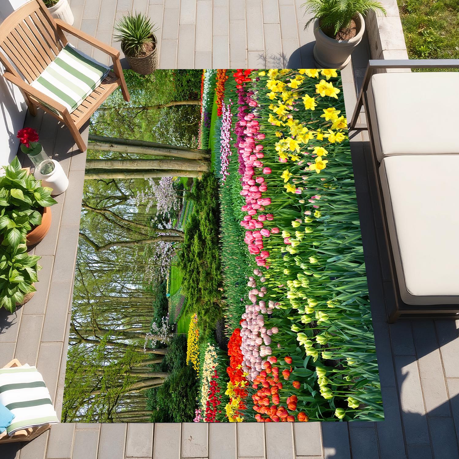 Tulip Garden Area Rug: Colorful Flower Print, Custom Home Decor - Etsy