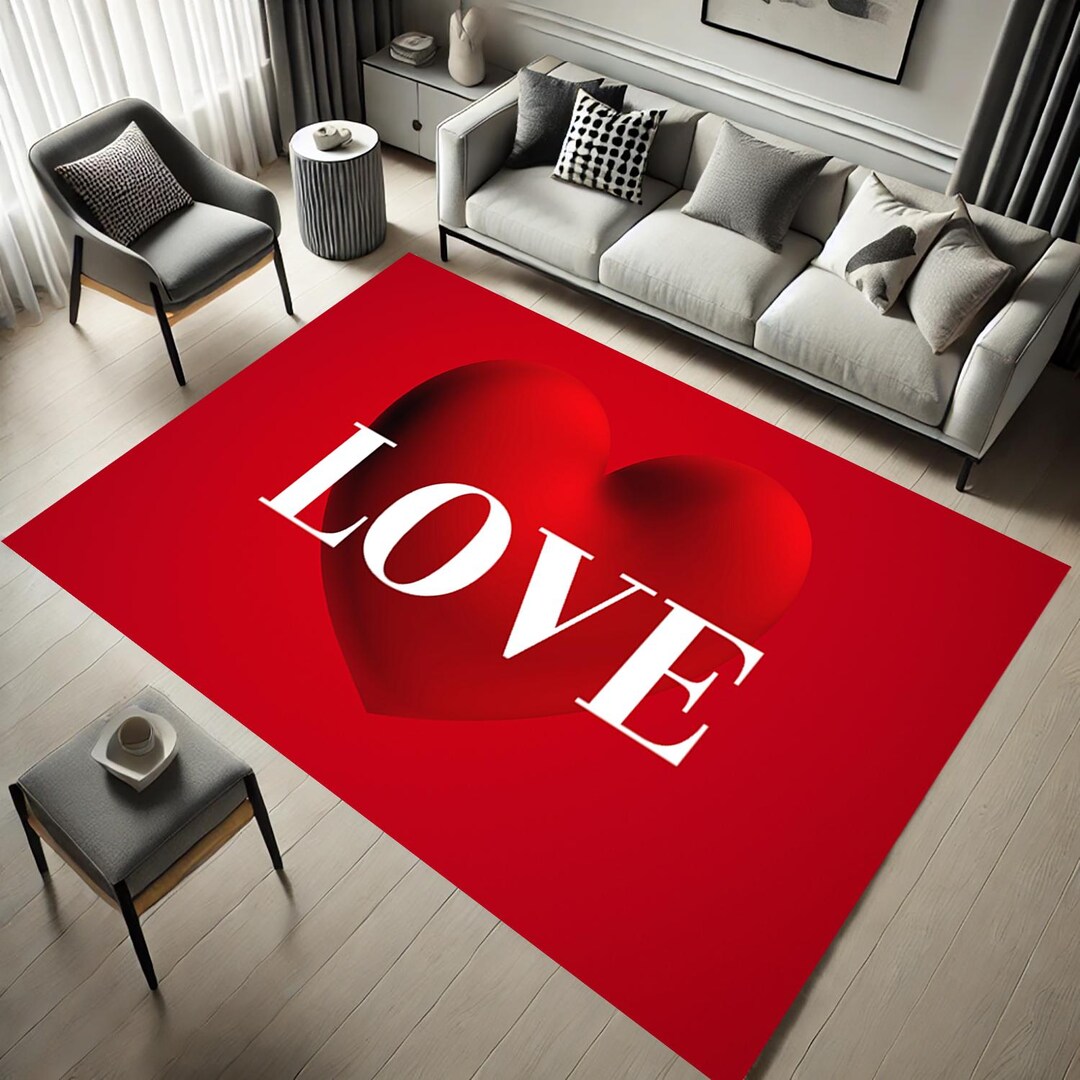 Red Heart Rug Patterns Red Heart Rug: Love Print, Valentine's Day Home Decor - Etsy