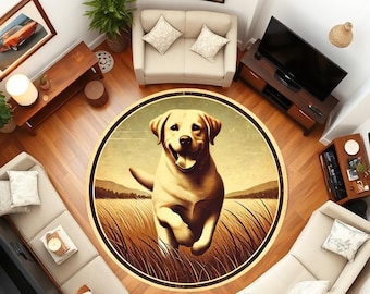 Golden Retriever Round Rug: Non-Slip Dog Print Area Rug