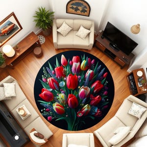 Floral runder Teppich: Bunter Tulpenstrauß, Wohndekor