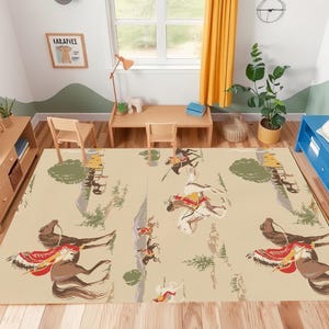 Tappeto stampato nativo americano, tappeto, tappeto da pavimento, arredamento per la casa, tappeto, regalo per bambini, tappeto con cartoni animati, tappeto da area, tappeto stampato con cavalli, tappeto dai colori tenui