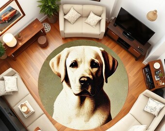 Golden Dog Round Rug: Non-Slip Animal Area Rug
