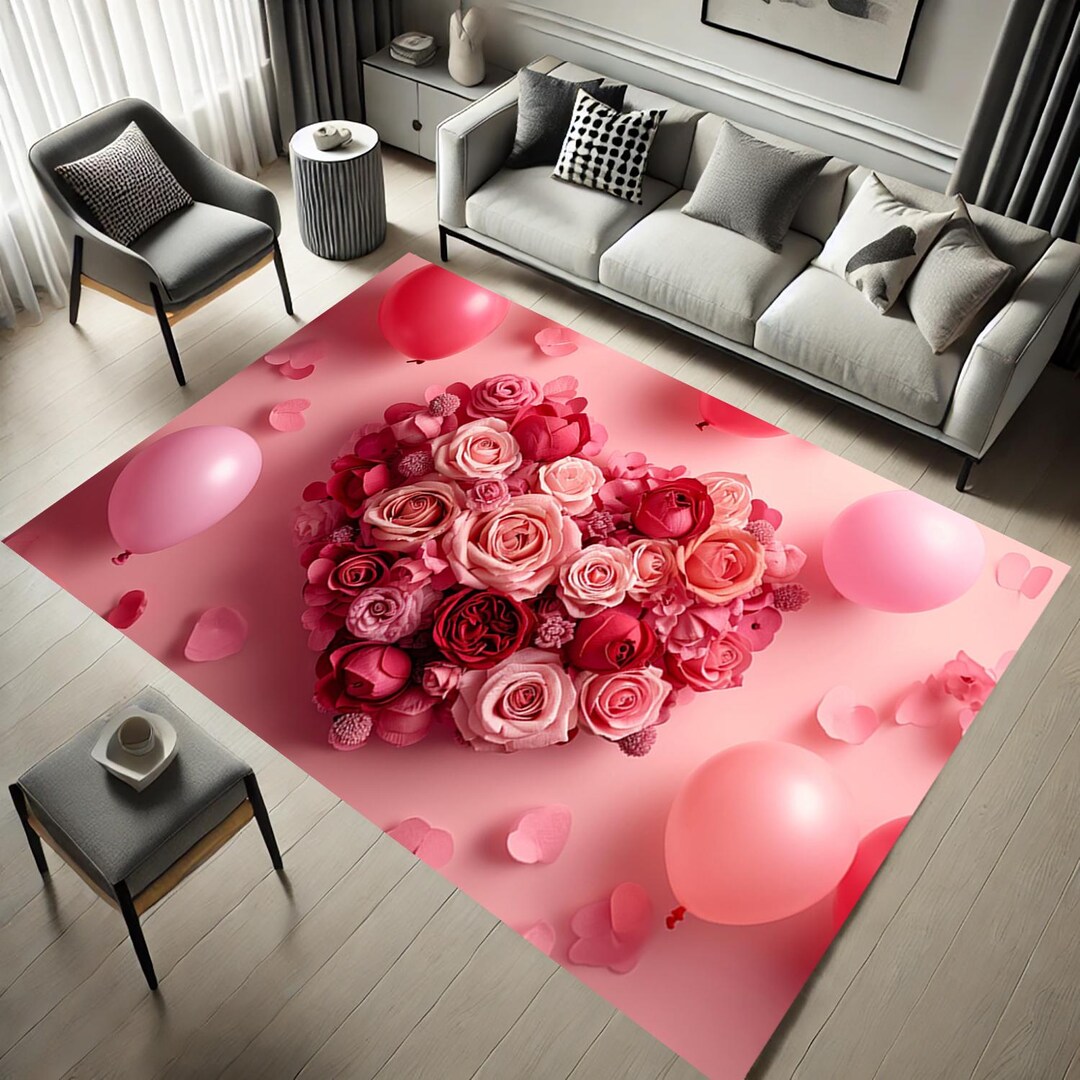 Rose Print, Pink Balloons, Pink Rug, Pink Roses, Valentine's Day,home ...