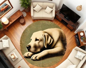 Golden Retriever Round Rug: Soft Color, Non-Slip Dog Print