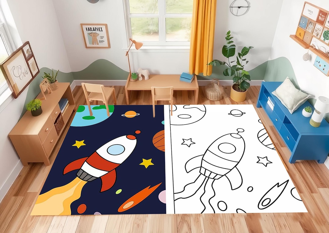 Space, Coloring Rug, Space Shuttle, Galaxy, Universe, Earth, Jupiter ...