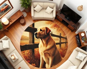 Golden Dog Round Rug: Soft Color Non-Slip Area Rug