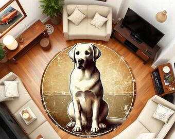 Labrador Dog Round Rug: Non-Slip Animal Accent Rug