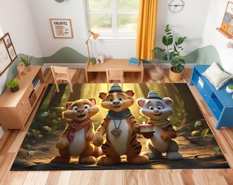 Alfombra con estampado de tigre: decoración infantil con dibujos animados coloridos