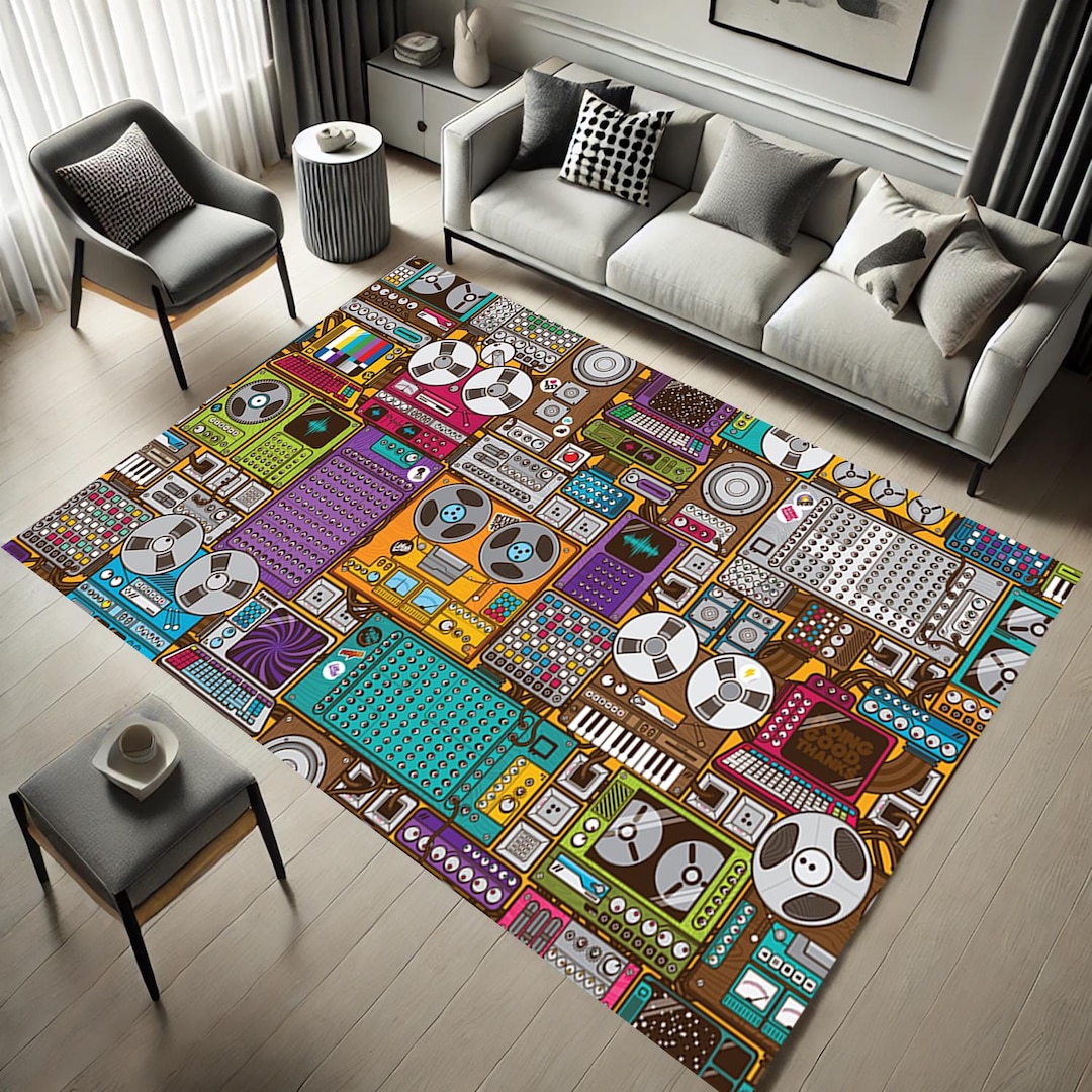 Music Studio Rug: Colorful Piano Keyboard, Sound Recorder Art - Etsy