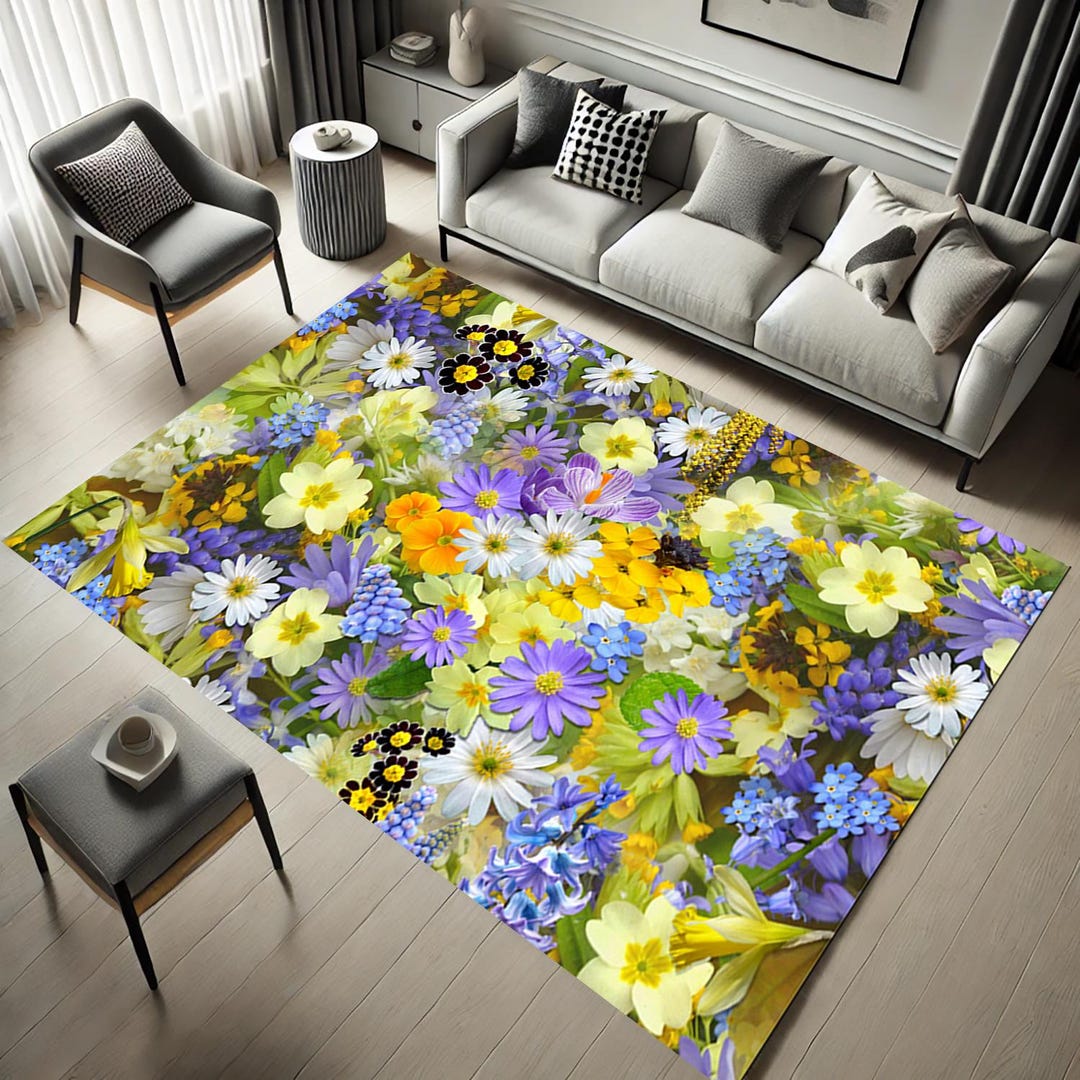 Floral Area Rug: Colorful Flower Design, Custom Home Decor - Etsy