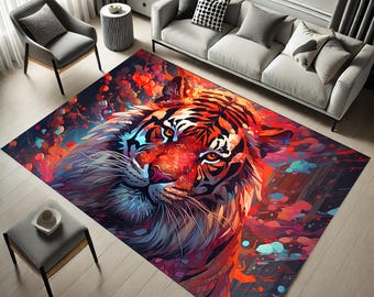 Colorful Tiger Rug: Patterned Home Decor, Birthday Gift