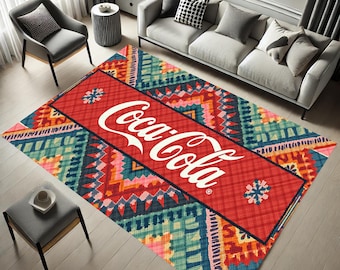 COCA COLA ヴィンテージラグ コカ・コーラのヴィンテージラグ：アステカデザイン、リビングルームの