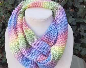 Hand Knit infinity scarf, 50" by 6 1/2", cowl scarf, hand knit womens fall scarf,multicolored scarf, hand knit scarf,multi color loop scarf