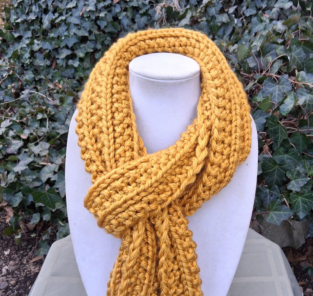 Hand Knit Mustard Yellow Scarf, Bulky Acrylic Ribbed Scarf - Etsy