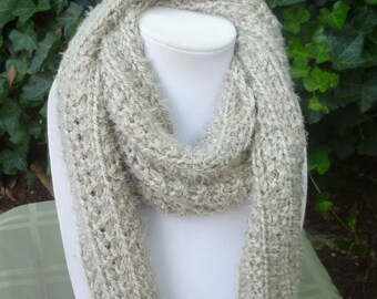 Hand Knit long scarf 70" long by 5.6 " long tan scarf- soft scarf -bulky scarf -hand knit scarf- women's scarf- scarves