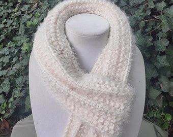 Hand Knit long scarf, 58" long by 6" wide - Soft and warm bulky knit scarf - Women's scarf - Hand knit in the USA. Womens Ivory scarf. gift