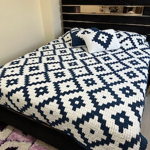 Blanket Pattern – Large Chunky Knit Throw – Finger Knitting with Loop Yarn – Alize Puffy More DIY Blanket PDF Download Gift Idea