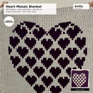 Heart Mosaic Blanket PDF Pattern, No-Needle Loop Yarn