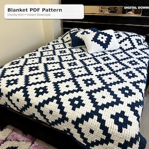 Schema per coperta in maglia grossa in PDF / Maglia con le dita in filato ad anello / Download immediato