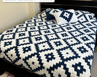 Schema per coperta in maglia grossa in PDF / Maglia con le dita in filato ad anello / Download immediato