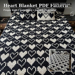 Hearts Blanket Pattern: Alize Puffy More Yarn, Finger Knitting (Digital Download)
