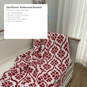 Chunky Knit Blanket Pattern – Starflower Throw | Alize Puffy More | PDF Instant Download | 120x190 cm